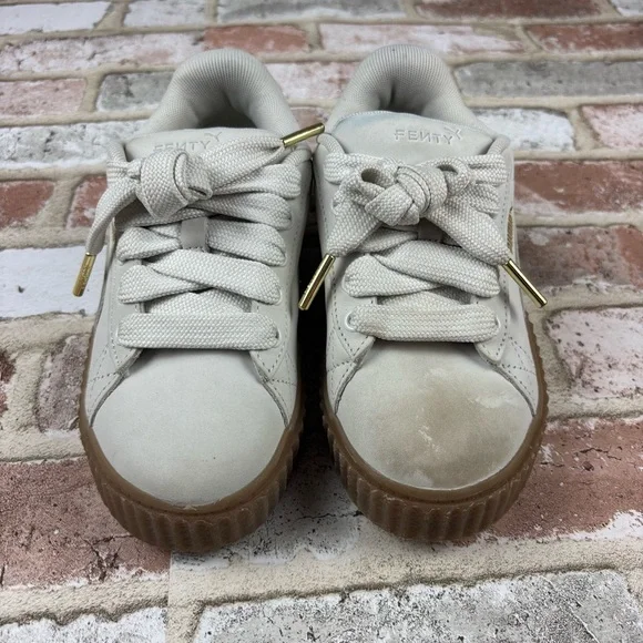 GIRLS Fenty Puma Creeper Phatty Nubuck Warm White Sneakers, Size 2.5 - Picture 9 of 10